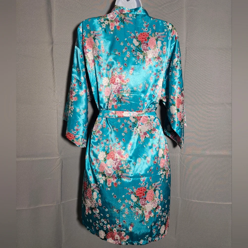Alexander Del Rossa Robe Bridal Sz L Floral Colorful Kimono Satin NWOT - Picture 4 of 7